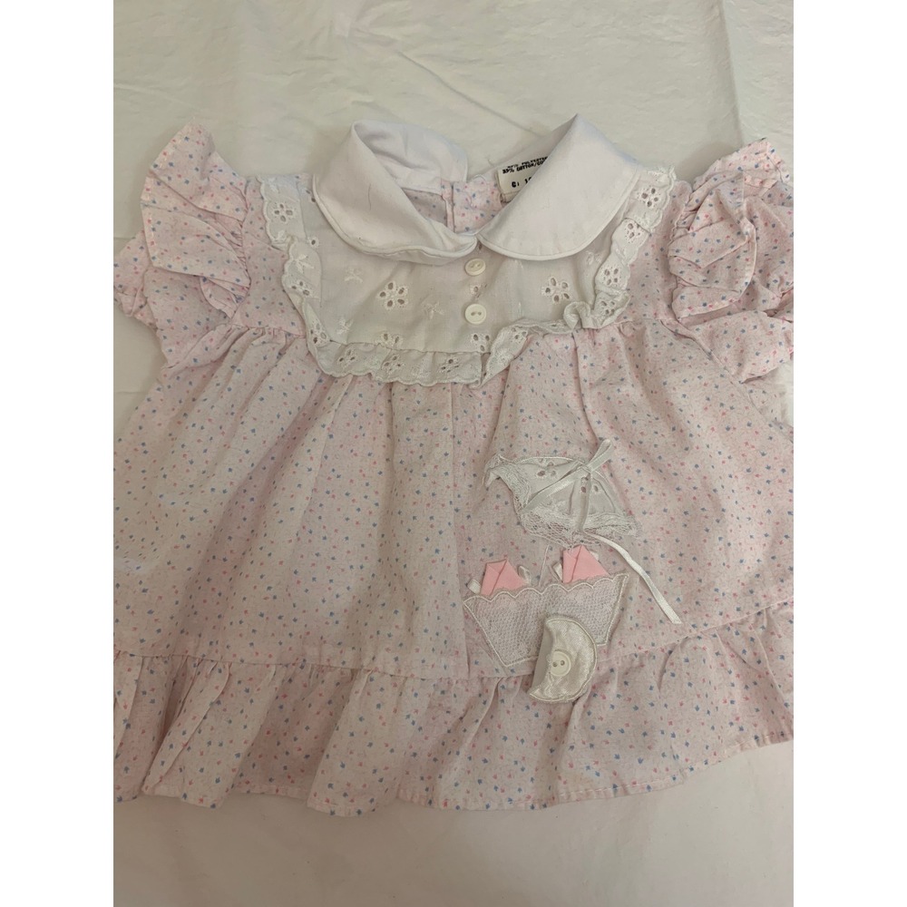 Vintage Mini Togs Baby Girl Pink Star Print Lace Parasol Top 12M Peter Pan